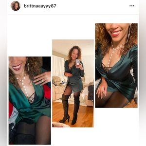 Dark Green Faux Satin Mini Dress